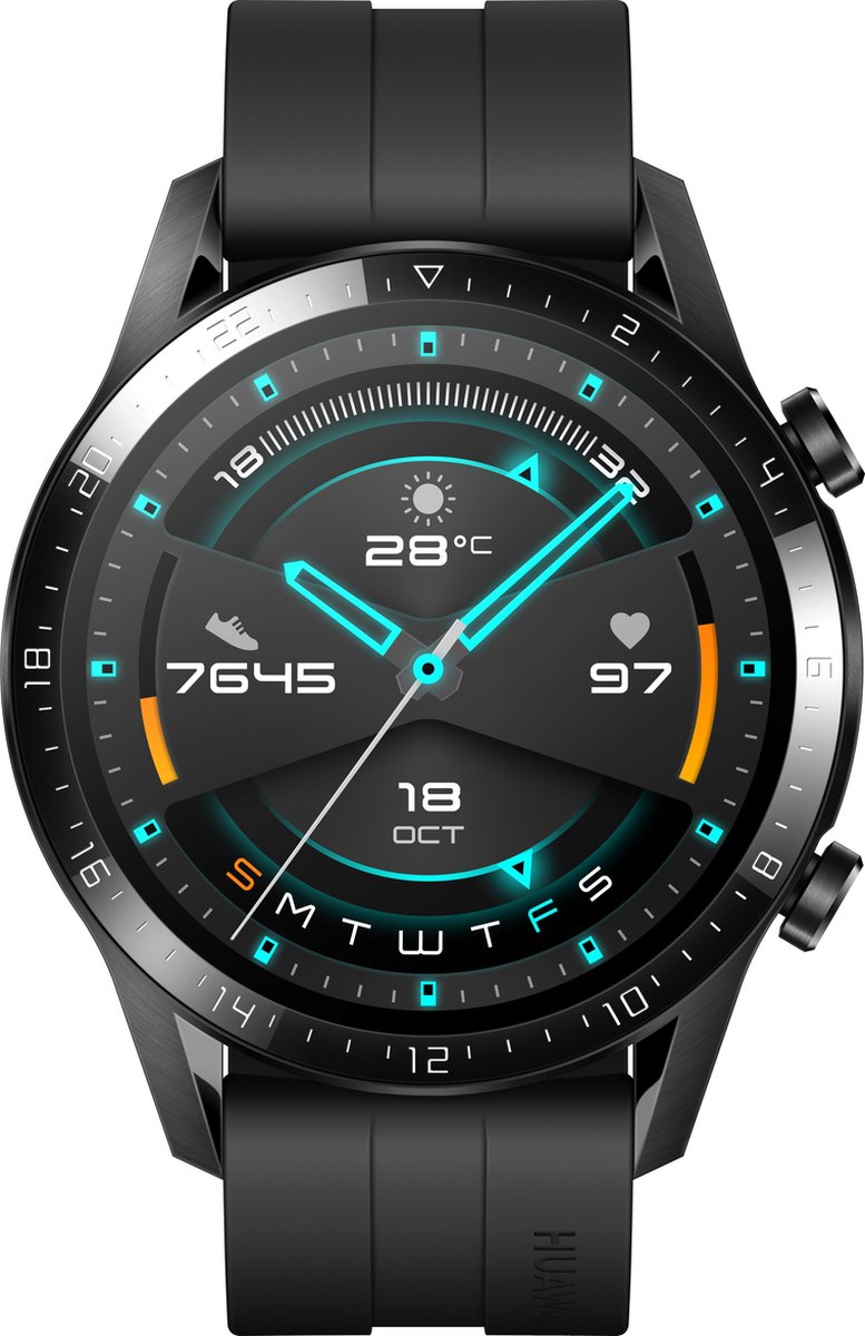 Huawei Watch GT 2- Zwart - Fluoroelastomer band - Huawei