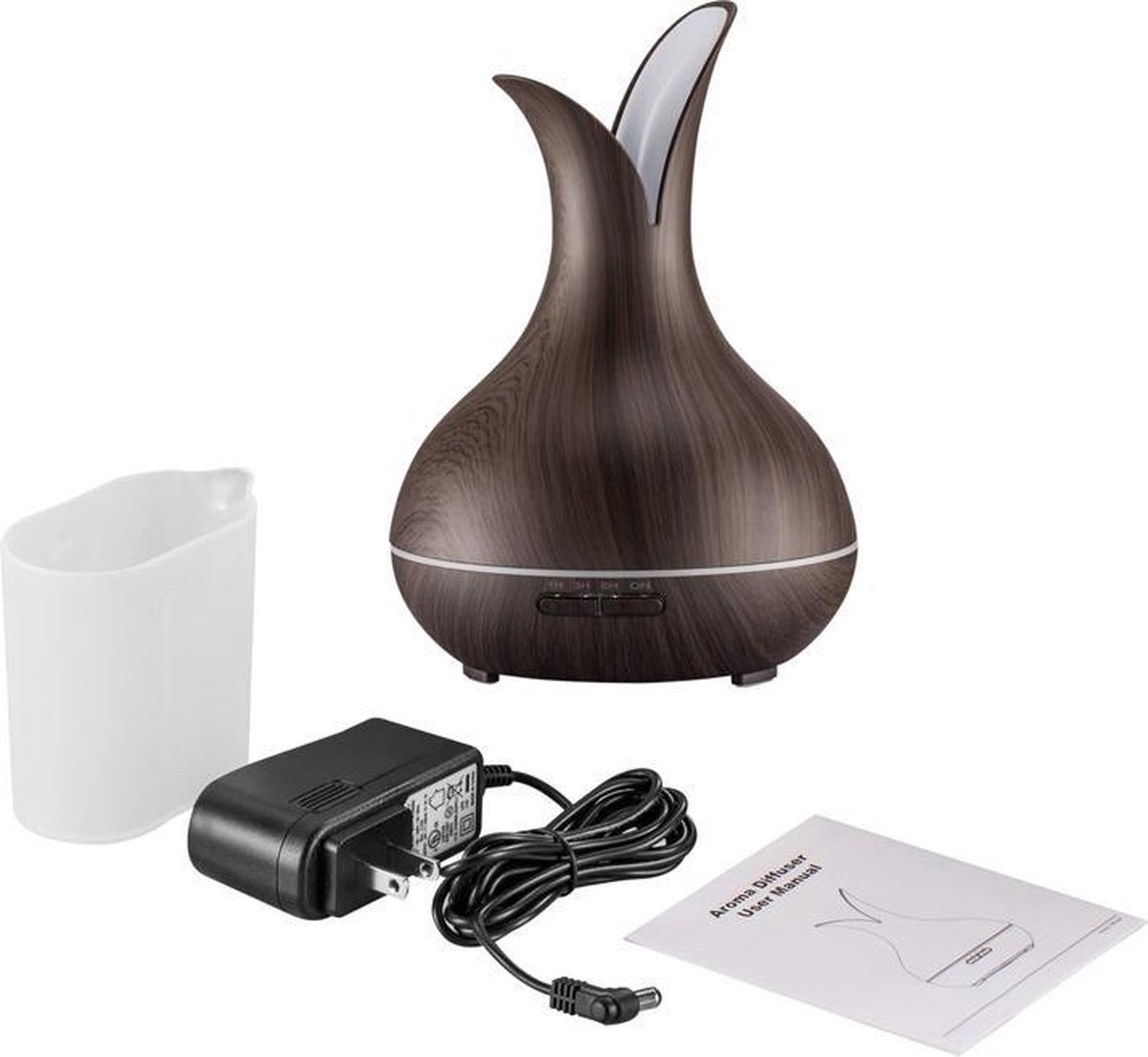 Aroma Diffuser Etherische olie Luchtbevochtiger Vernevelaar Tulip Hout look zwart