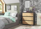 Pro-meubels - Ladekast - Norton - Antraciet/Eiken - 70cm - 3 lades - Commode