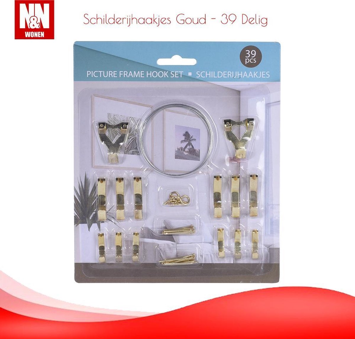 N&N Wonen Schilderijhaakjes Goud - 39 Delig