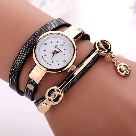 Yakso Dames Pols Armband Horloge - Zwart Rose goud - Met bedeltje - SALE |  bol.com