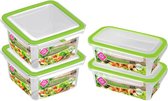 4x Récipients de stockage / aliments 1,5 et 0,75 litres plastique transparent / vert / plastique - Kiev - Récipient alimentaire hermétique / hermétique - Mealprep - Sauver les repas