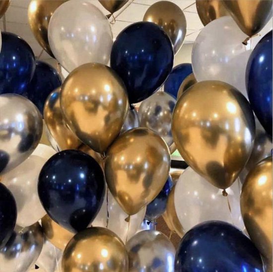 Ballonnen Donkerblauw - Goud - Wit - Zilver | Effen | 10 stuks | Baby Shower - Kraamfeest - Verjaardag - Geboorte - Fotoshoot - Wedding - Marriage - Birthday - Party - Feest - Huwelijk - Jubileum - Event - Decoratie | Luxe uitstraling | DH collection