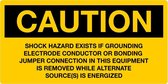 Sticker 'Caution: shock hazard if grounding electrode conductor or bonding jumper connection is removed', geel, 300 x 150 mm