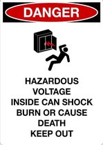 Sticker 'Danger: Voltage inside can shock burn or cause death' 210 x 297 mm (A4)