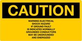 Sticker 'Caution: warning electrical shock hazard if ground fault is indicated', geel, 300 x 150 mm