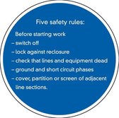 Five safety rules sticker 50 mm - 10 stuks per kaart