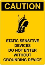 Sticker 'Caution: static sensitive devices do not enter without grounding device', geel, 105 x 148 mm (A6)