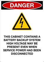 Sticker 'Danger: This cabinet contains a battery backup system' 297 x 210 mm (A4)