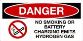 Sticker 'Danger: No smoking, battery charging emits hydrogen gas' 300 x 150 mm