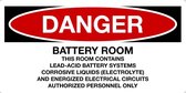 Sticker 'Danger: Battery room, this room contains', alleen tekst, 100 x 50 mm