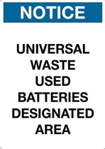 Sticker 'Notice: Universal waste used batteries' 297 x 210 mm (A4)