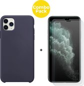 iPhone 11 Pro Max Telefoonhoesje  met 2 x Screenprotector | Siliconen Soft Touch Smartphone Case Back Cover  | Gehard Beschermglas | Blauw