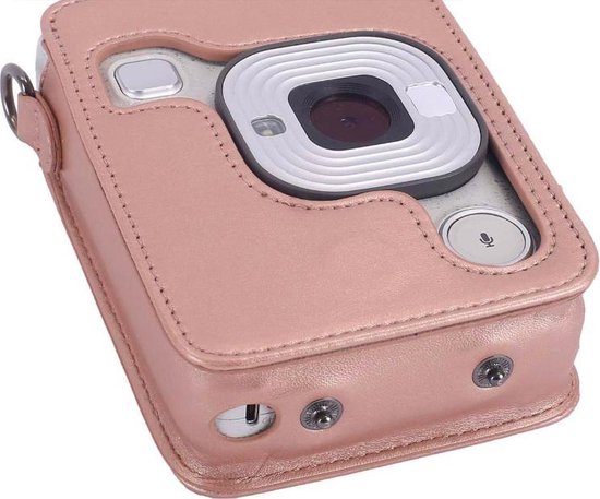 YONO Vintage Case geschikt voor Fujifilm Instax LiPlay - Leren Hoesje met Draagriem – Rose Gold - YONO