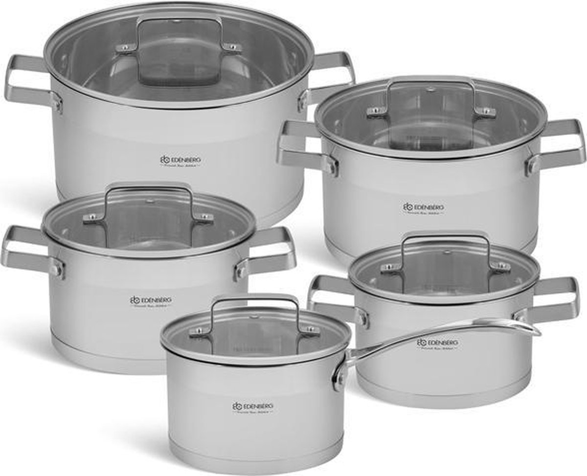 Edënbërg Classic Line - Luxe Pannenset - RVS - 10 delig - Sandwichbodem