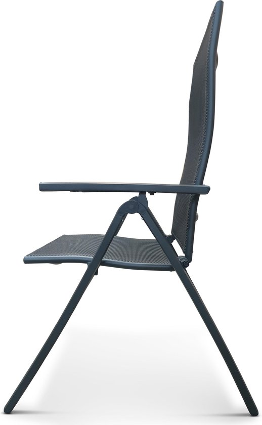 Aventum | 2 Stuks | Inklapbare Tuinstoel met Verstelbare Rug- en Armleuning | Aluminium Frame | Textileen Zitting/Rug | Grijs / Zwart — afbeelding 2