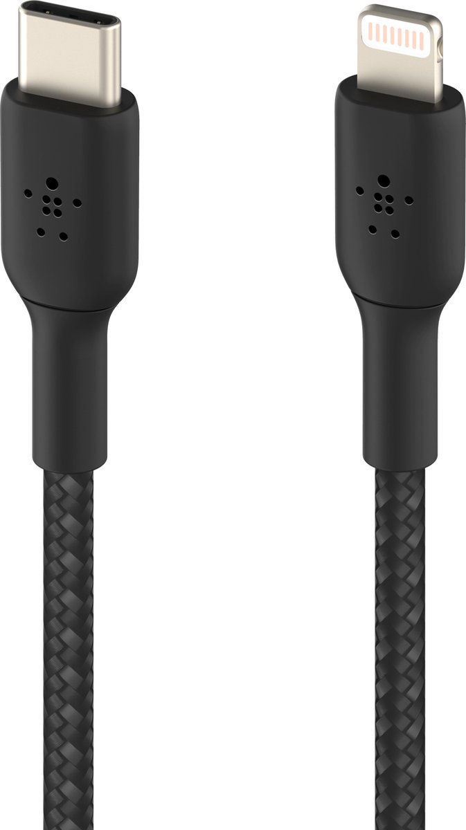 grip knecht Mangel Belkin Braided iPhone Lightning naar USB-C kabel - 2m - zwart | bol.com