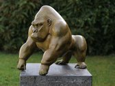 Tuinbeeld - bronzen beeld - Gorilla groene hot patina - 38 cm hoog
