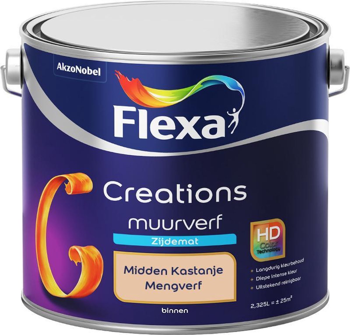 Flexa Creations - Muurverf Zijde Mat - Mengkleuren Collectie - Midden Kastanje - 2,5 liter