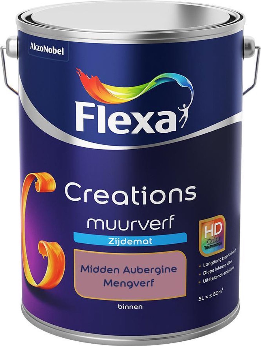 Flexa Creations - Muurverf Zijde Mat - Mengkleuren Collectie - Midden Aubergine - 5 liter