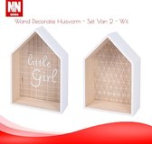N&N Wonen Wand Decoratie Huisvorm - Set Van 2 - Wit
