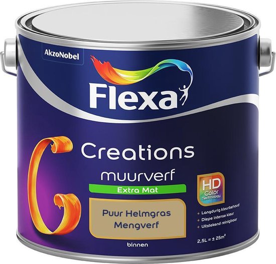 Foto: Flexa creations muurverf extra mat mengkleuren collectie puur helmgras 2 5 liter