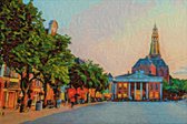 Schilderij Kleurrijke Korenbeurs Groningen op Zomeravond - Canvas, 60x40