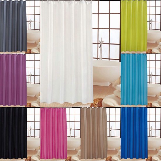 Douchegordijn, effen, polyester, wasbaar, waterdicht, met haken, 80 x