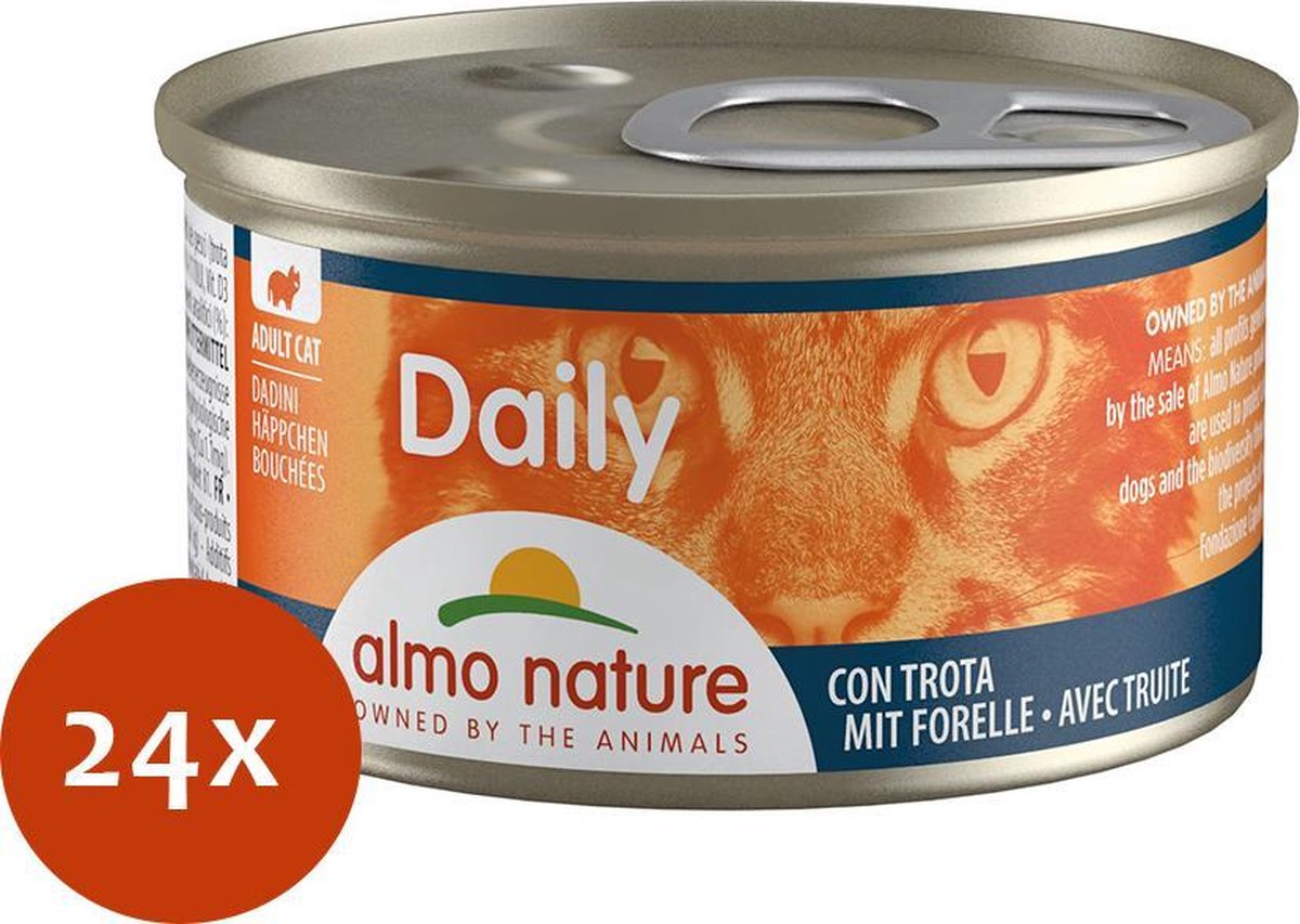 Almo Nature Cat Blik Daily Menu Blokjes 85 g - Kattenvoer - 24 x Forel