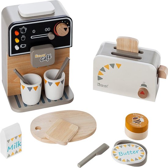 howa Machine à café en bois et jouets grille-pain avec 13 accessoires 4887  | bol
