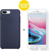 iPhone 7 Plus en 8 Plus Telefoonhoesje  met 2 x Screenprotector | Siliconen Soft Touch Smartphone Case Back Cover  | Gehard Beschermglas | Blauw