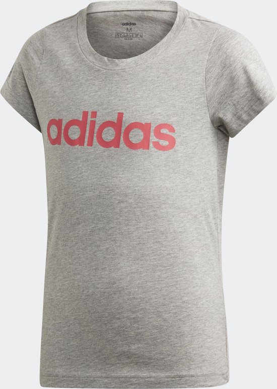 adidas YG E LIN TEE Meisjes Sportshirt - Medium Grey Heather/Real Pink S18  - Maat 152 | bol.com