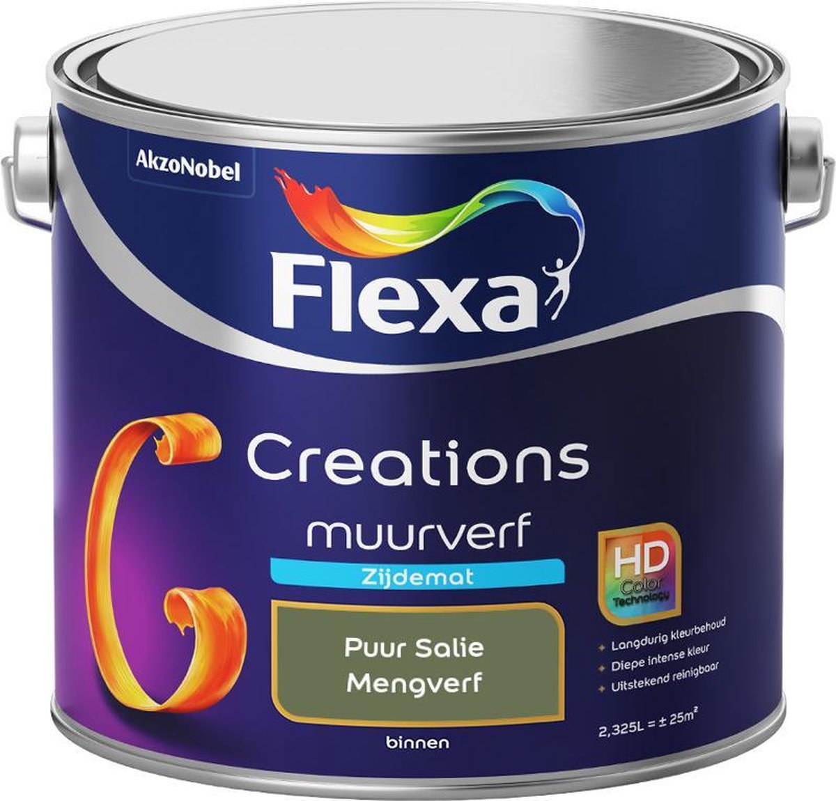 Flexa Creations - Muurverf Zijde Mat - Mengkleuren Collectie- Puur Salie - 2,5 Liter