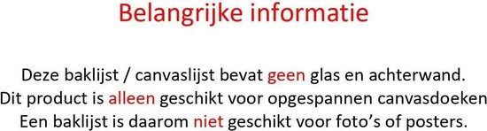 Belangrijke informatie: Deze baklijst bevat geen glas en achterwand. Geschikt voor gespannen canvasdoeken.