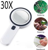 84MM 30X Loupe en verre grossissant avec 12 LED Illuminated Light Handheld Tool Pour Inspection Hobby Crafts Reading
