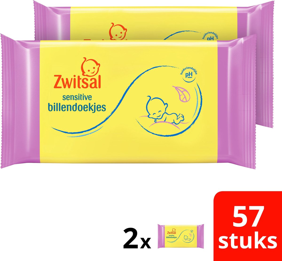 Zwitsal Sensitive Billendoekjes - 2 x 57 billendoekjes - Voordeelverpakking  | bol.com