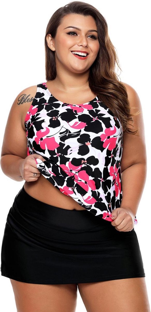 Tankini 2-Delig Skirtini Dames - Bloemenprint - Maat XXXL 'Thaliya'