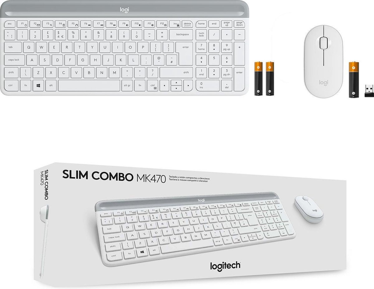 Logitech MK470 Slim Combo - Draadloos Toetsenbord en Muis - QWERTY - Wit |  bol.com