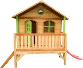 AXI Stef Speelhuis in Bruin/Groen - Met Verdieping en Rode Glijbaan - FSC hout - Speelhuisje op palen met veranda - Speeltoestel voor de tuin