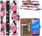 Ntech Huawei P30 Vintage Roses & Stripes Boek hoesje met Pasjesruimte