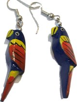 Oorbellen papegaai hanger rood blauw geel