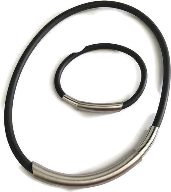 honderd deuropening Wacht even Petra's Sieradenwereld - Set rubber ketting en armband met RVS magneet |  bol.com