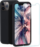 iPhone 11 Pro Hoesje - Siliconen Back Cover & Glazen Screenprotector - Zwart