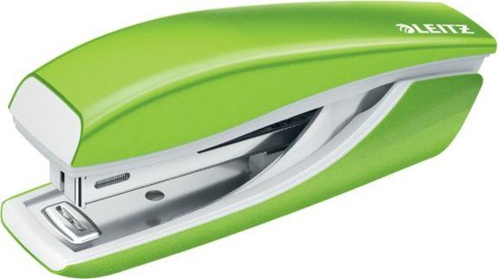 Groene Leitz nietmachine met witte accenten en Leitz logo.
