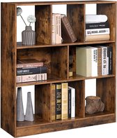 Vasagle Boekenkast in vintage stijl hout 86x28x94,5cm | Staande kast van hout met open vakken en vitrine voor woonkamer, slaapkamer en kantoor | Stabiele en duurzame kast met kante
