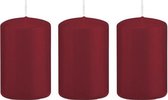 3x Bordeauxrode cilinderkaarsen/stompkaarsen 5 x 8 cm 18 branduren - Geurloze kaarsen – Woondecoraties