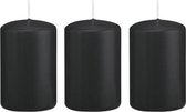 3x Zwarte cilinderkaarsen/stompkaarsen 5 x 8 cm 18 branduren - Geurloze kaarsen - Woondecoraties