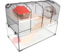 Hamsterkooi – Flamingo Vitru 1 – hamsterkooi met glazen bodem – complete kooi met looprad, platformen en accessoires – zwart – 51,5x29x40 cm – Europese kwaliteit