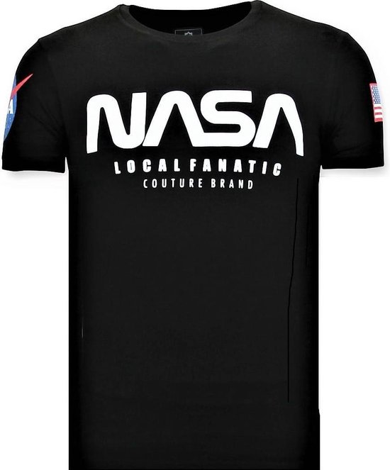 T-shirt imprimé fanatique local pour homme - Chemise drapeau américain de la NASA - T-shirt imprimé noir pour homme - Chemise drapeau américain de la NASA - T-shirt homme noir Taille L