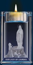 Bloc de cristal avec Marie de Lourdes avec bougie. (50604)